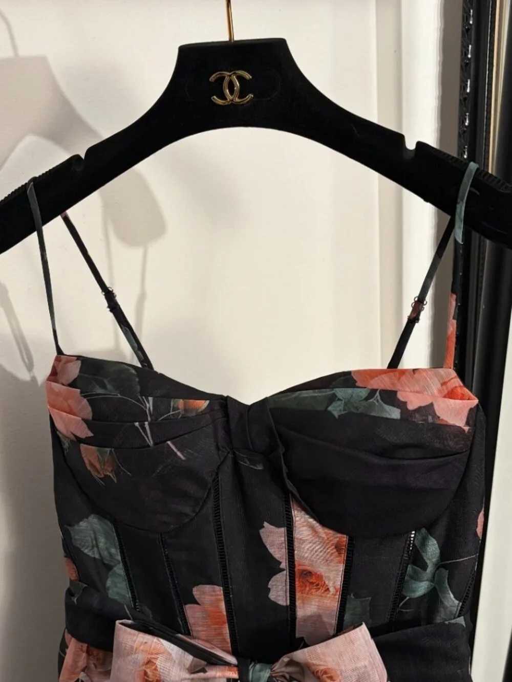 Zimmermann Dark Floral Print Corset Style Spaghetti Strap Dress - Picture 2 of 7